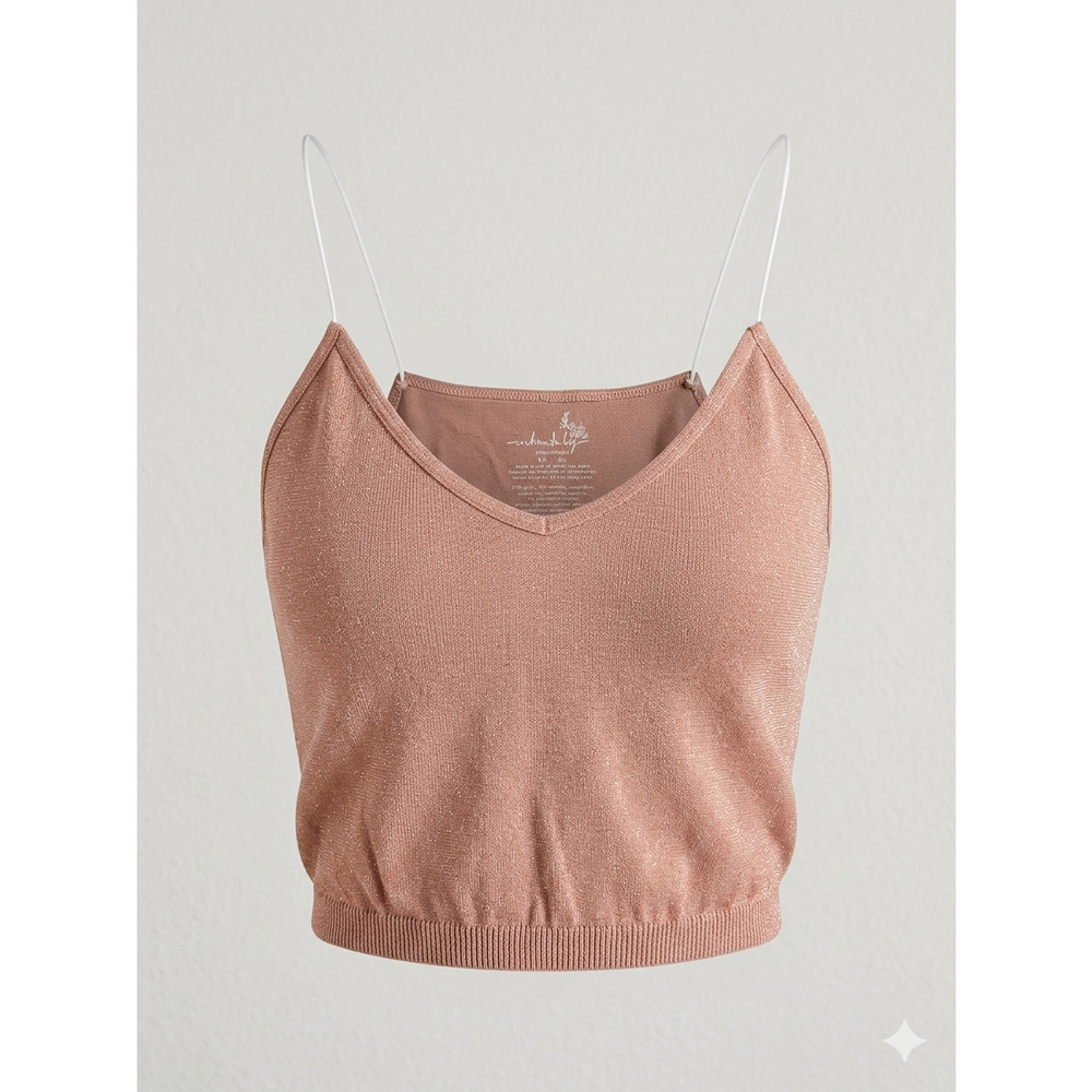 Free People Intimately Rose Gold Shimmer Metallic Crop Tank Top M/L